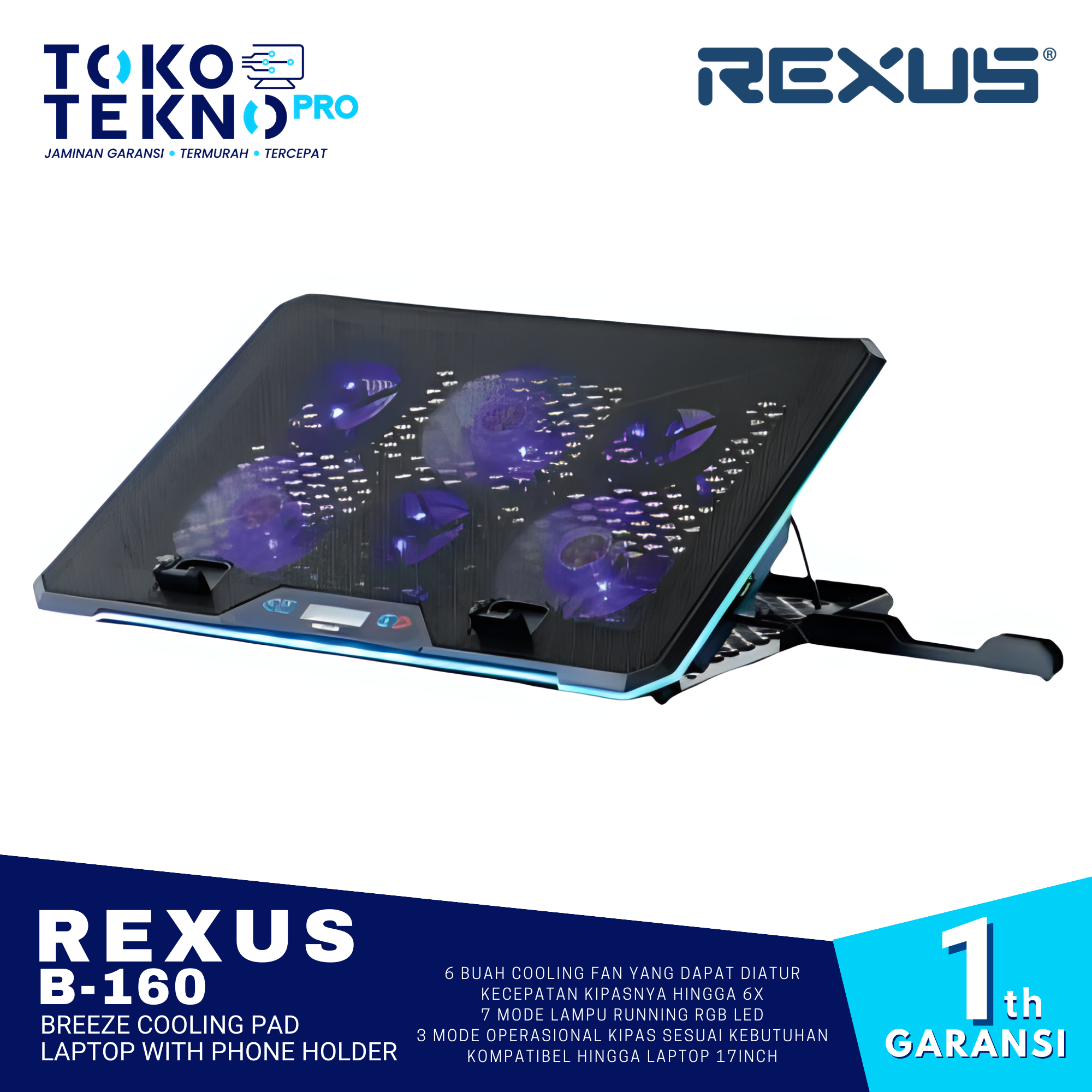 Rexus B160 Breeze Cooling Pad Laptop With Phone Holder