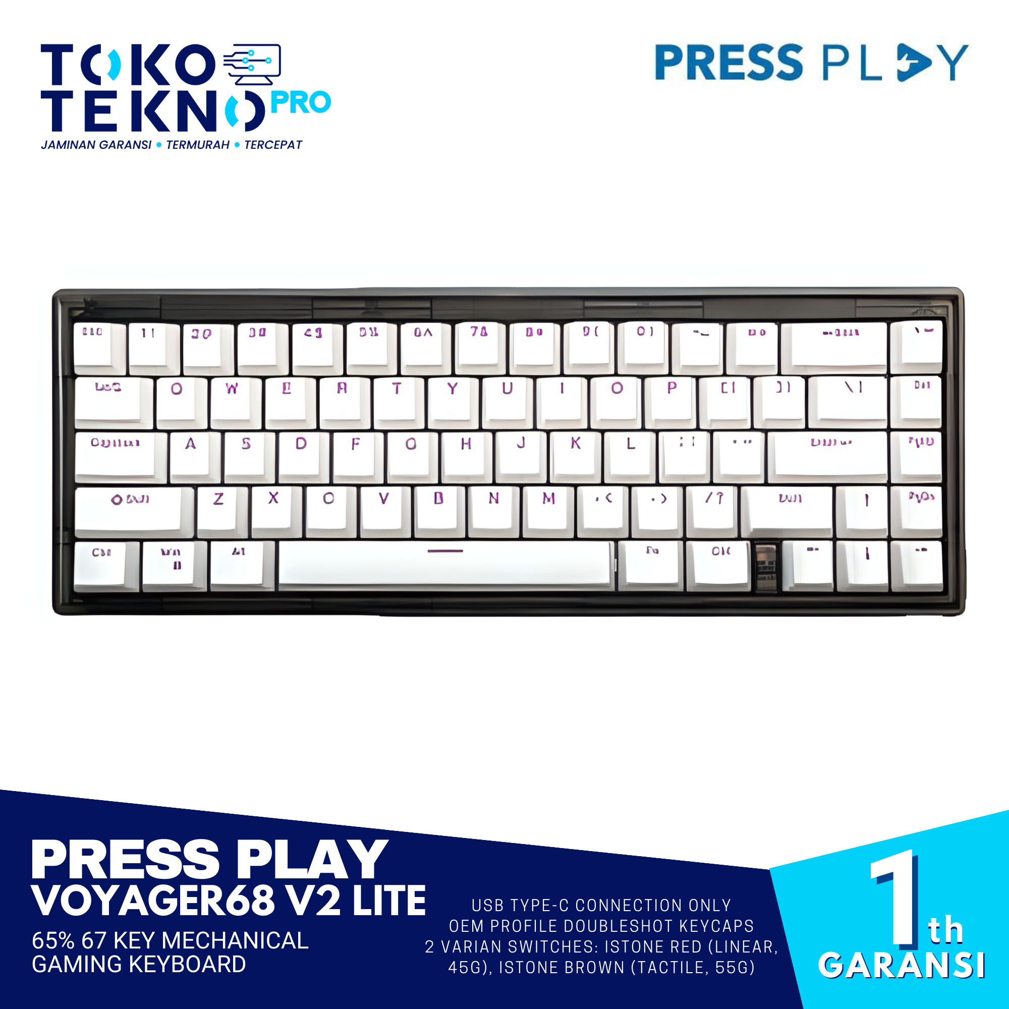 Press Play Voyager68 v2 Lite 65% 67 key Mechanical Gaming Keyboard