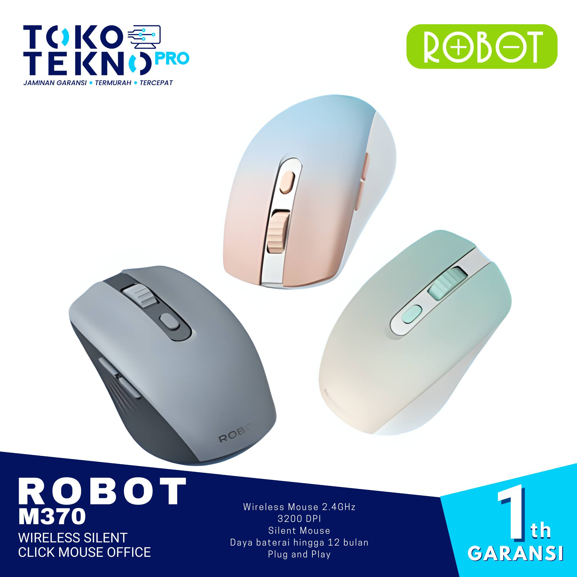 Robot M370 / M-370 Wireless Silent Click Mouse Office