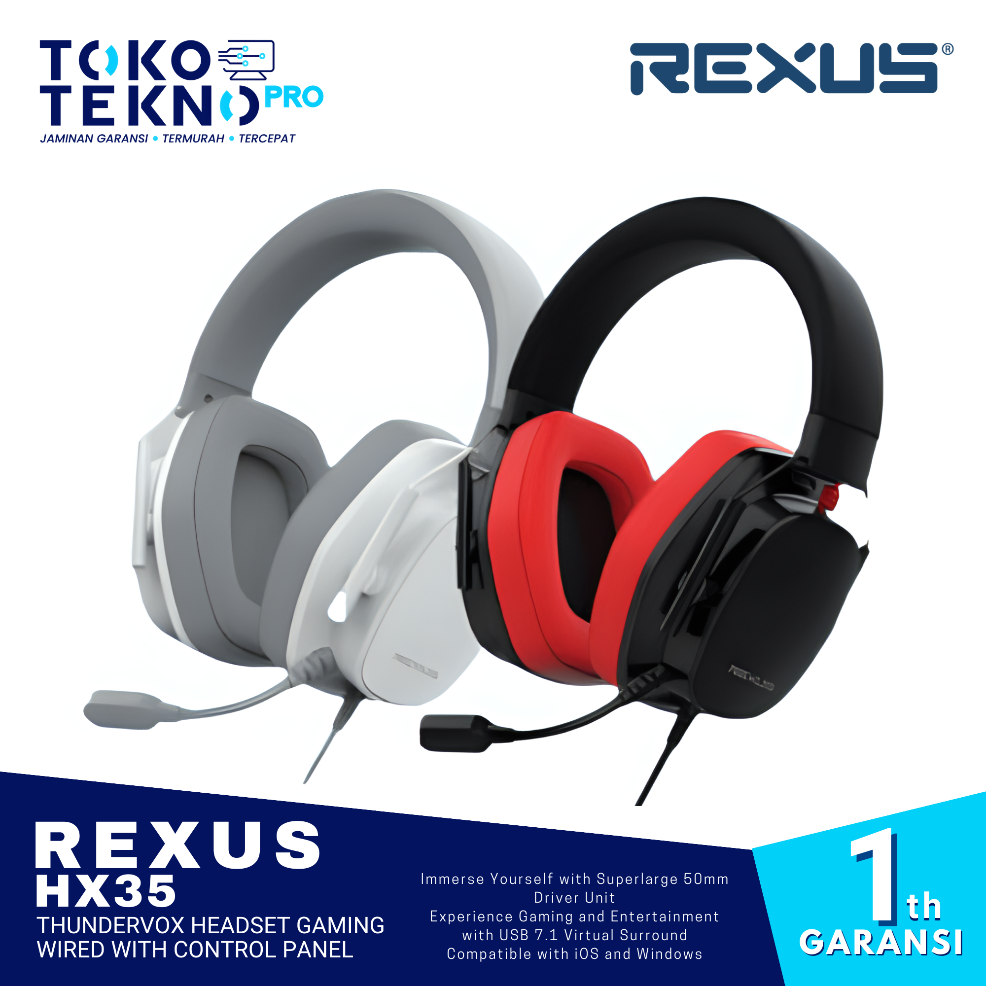 Rexus HX35 / HX-35 Thundervox Headset Gaming Wired WIth Control Panel