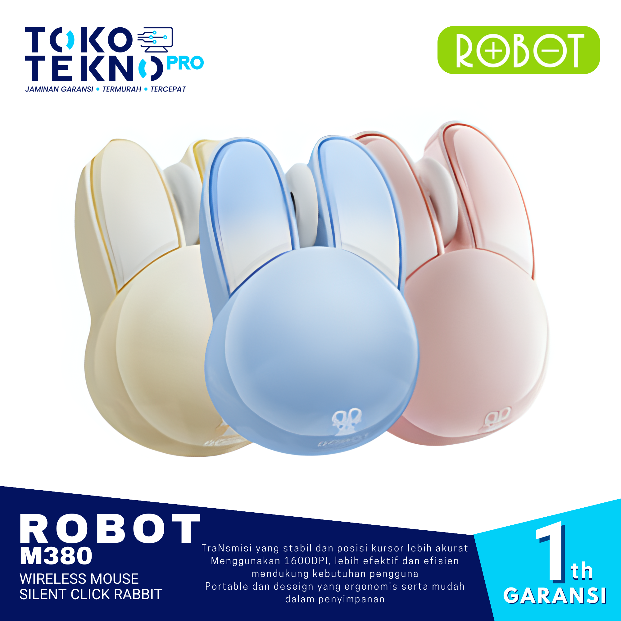Robot M380 / M-380 Wireless Mouse Silent Click Rabbit