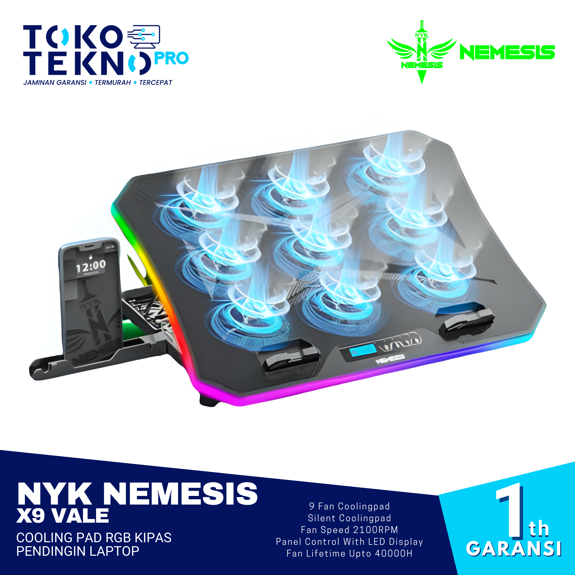 NYK Nemesis X9 Vale Cooling Pad RGB Kipas Pendingin Laptop