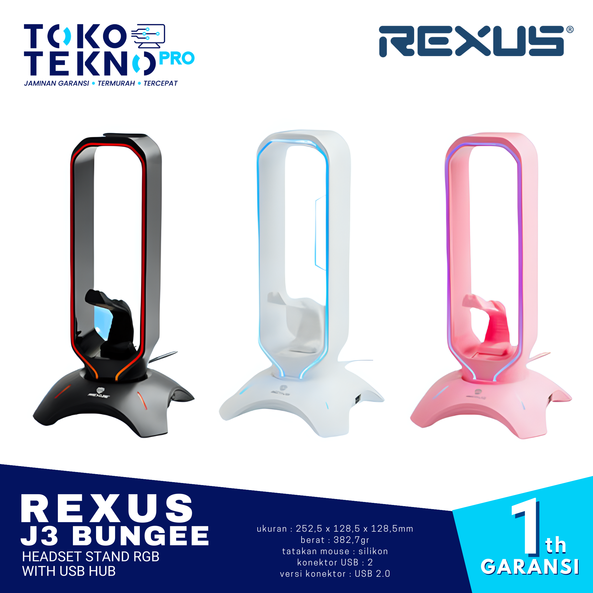 Rexus J3 Bungee headset Stand RGB With USB Hub