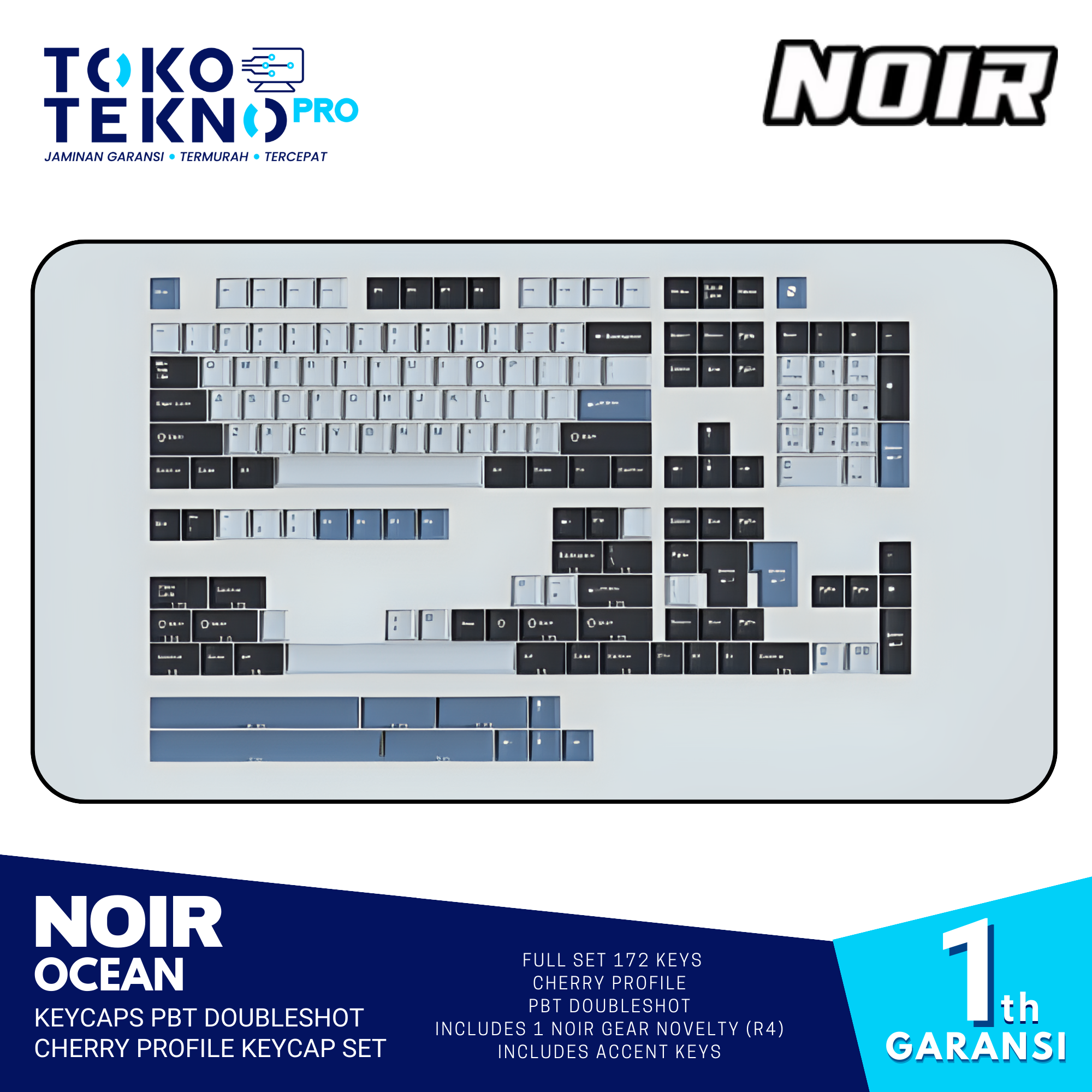 Noir Ocean Keycaps PBT Doubleshot Cherry Profile Keycap Set