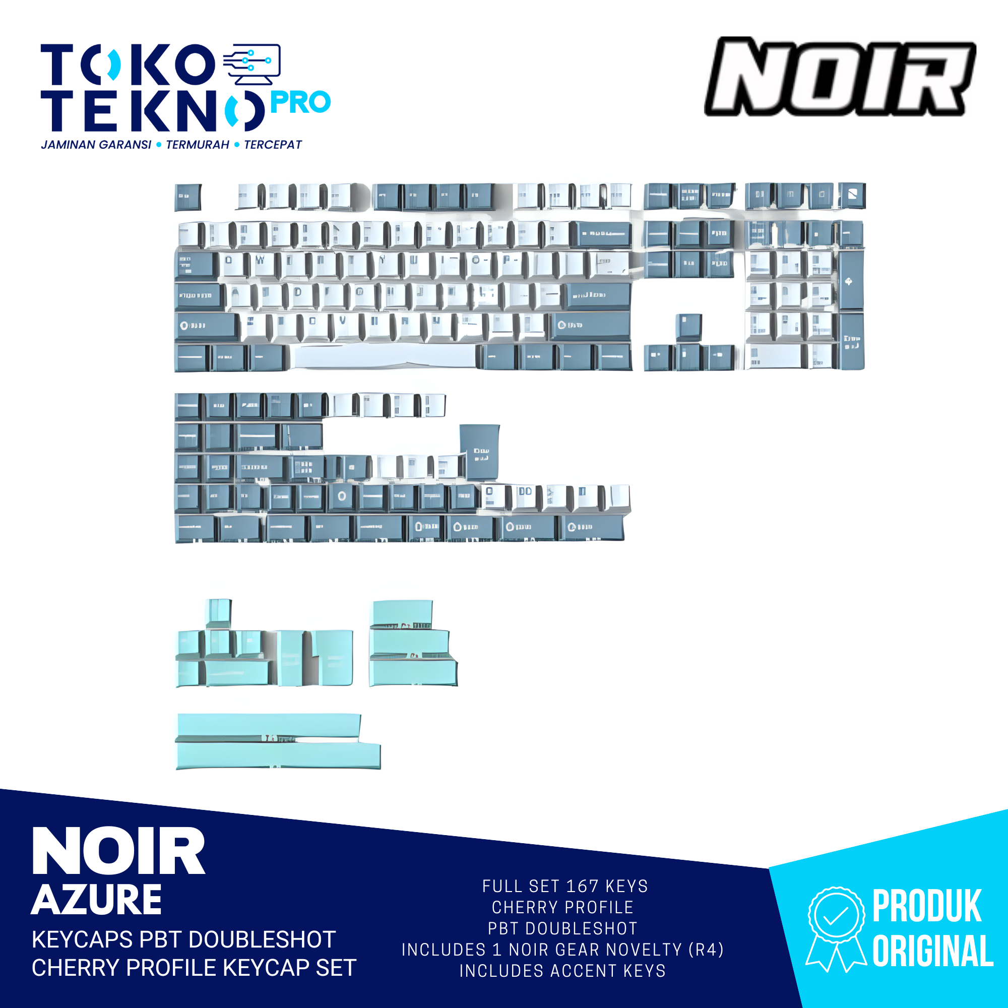 Noir Azure Keycaps PBT Doubleshot Cherry Profile Keycap Set