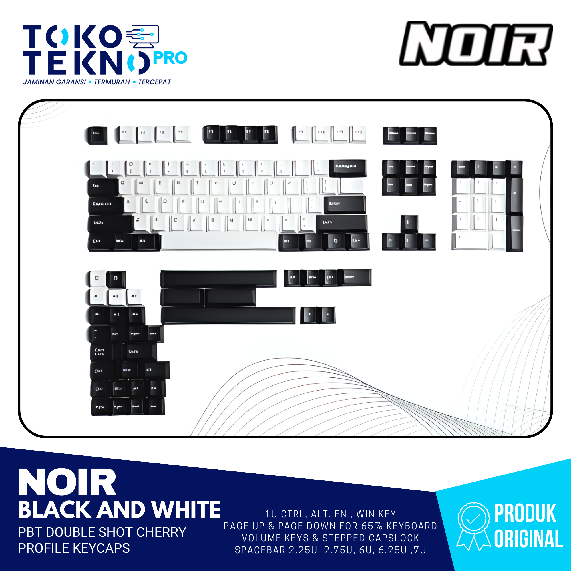 Noir Black and White PBT Double Shot Cherry Profile Keycaps