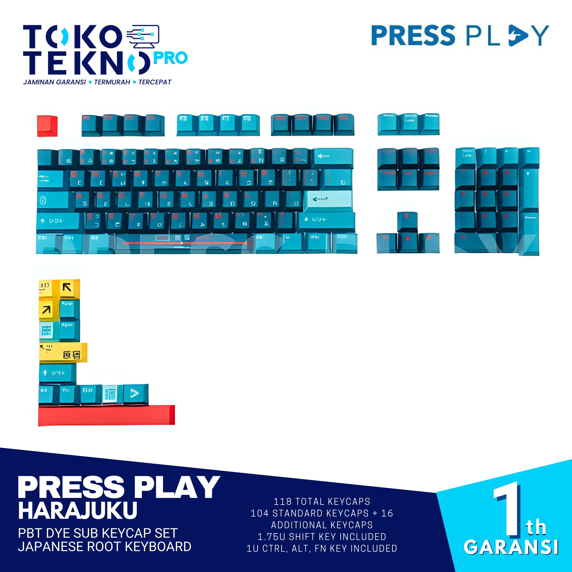 Press Play Harajuku PBT Dye Sub Keycap Set Japanese Root