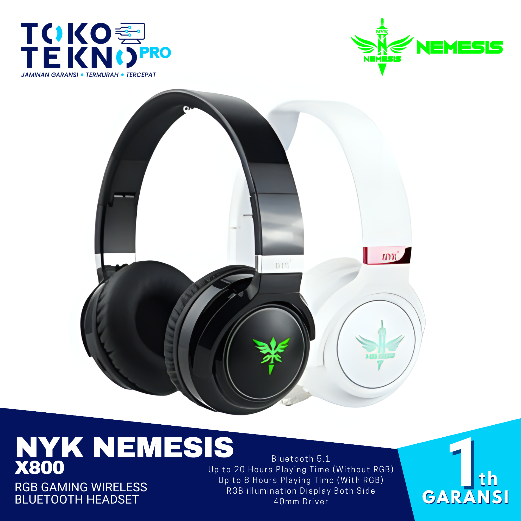 NYK Nemesis X800 RGB Gaming Wireless Bluetooth Headset Headphone
