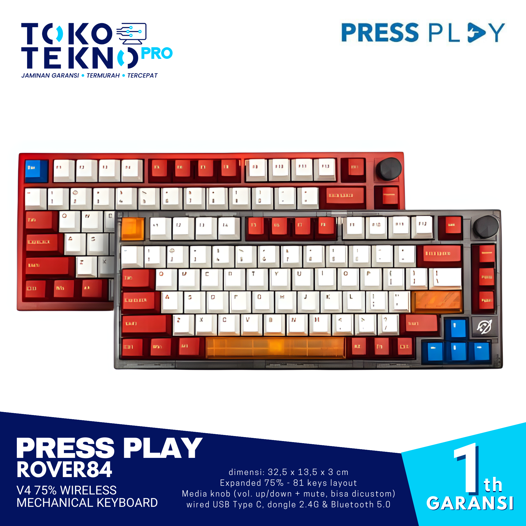 Press Play ROVER84 V4 75% Wireless Mechanical Keyboard Gasket Mount