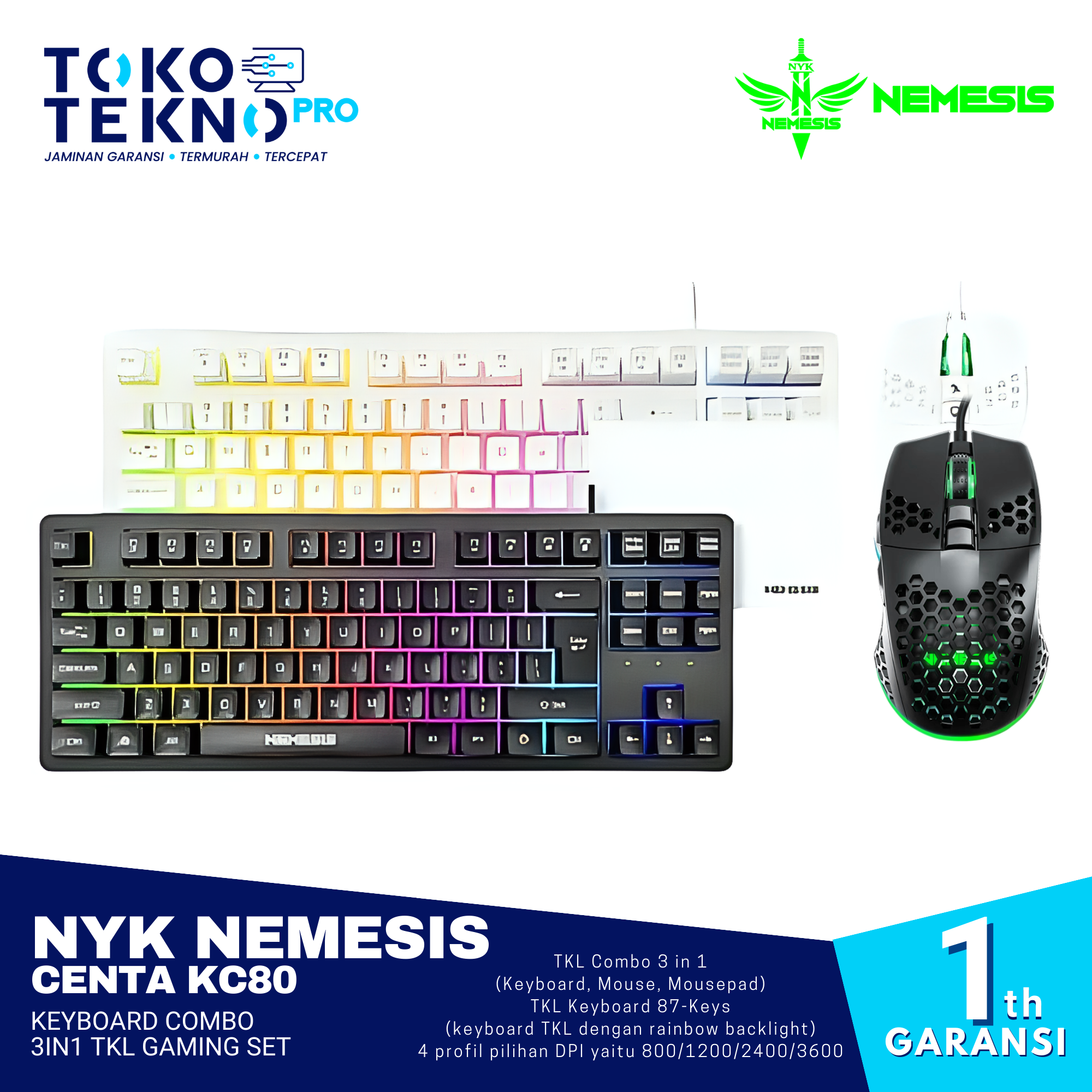 NYK Nemesis Centa KC80 Keyboard Combo 3in1 TKL Gaming Set