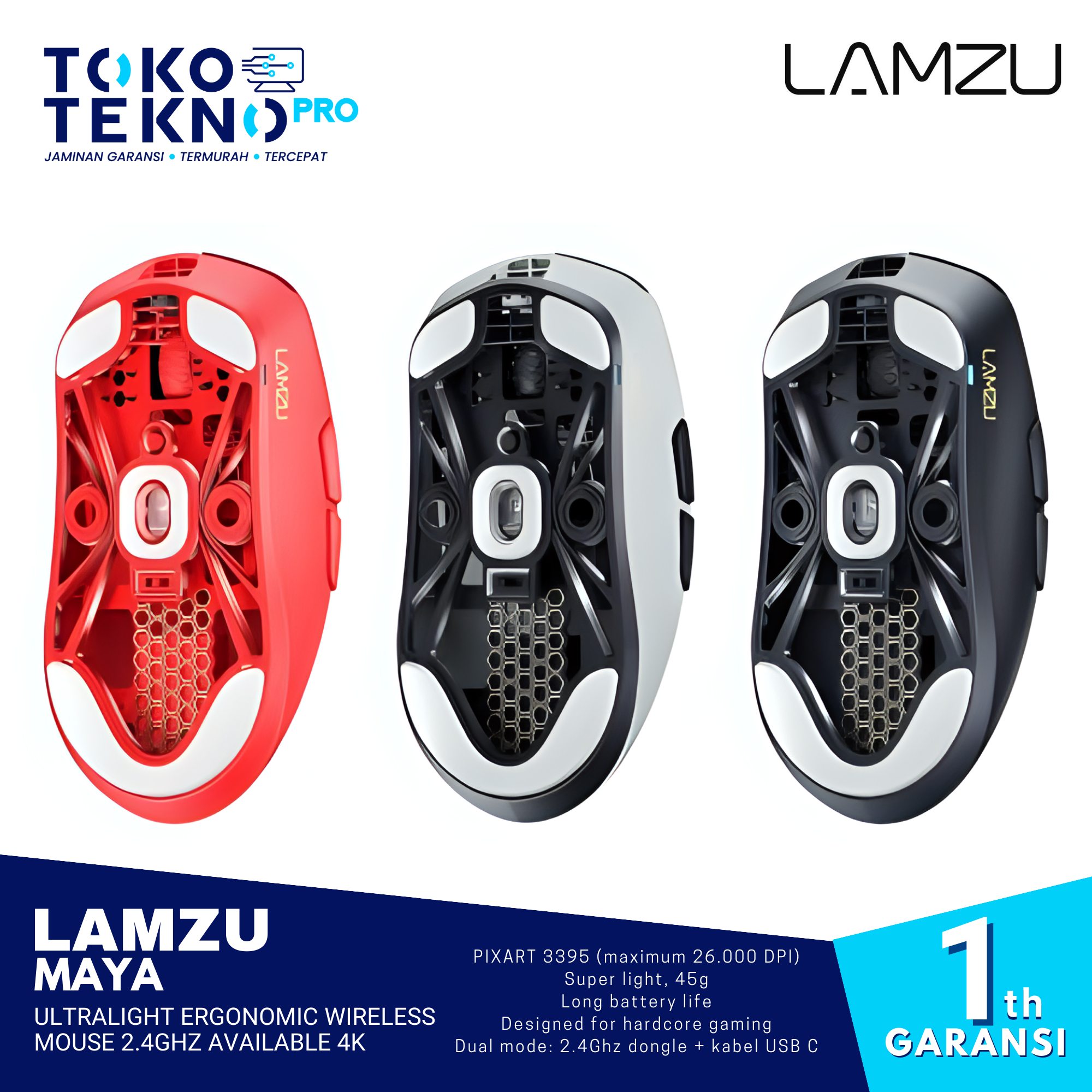 Lamzu Maya Ultralight Ergonomic Wireless Mouse 2.4Ghz Available 4K