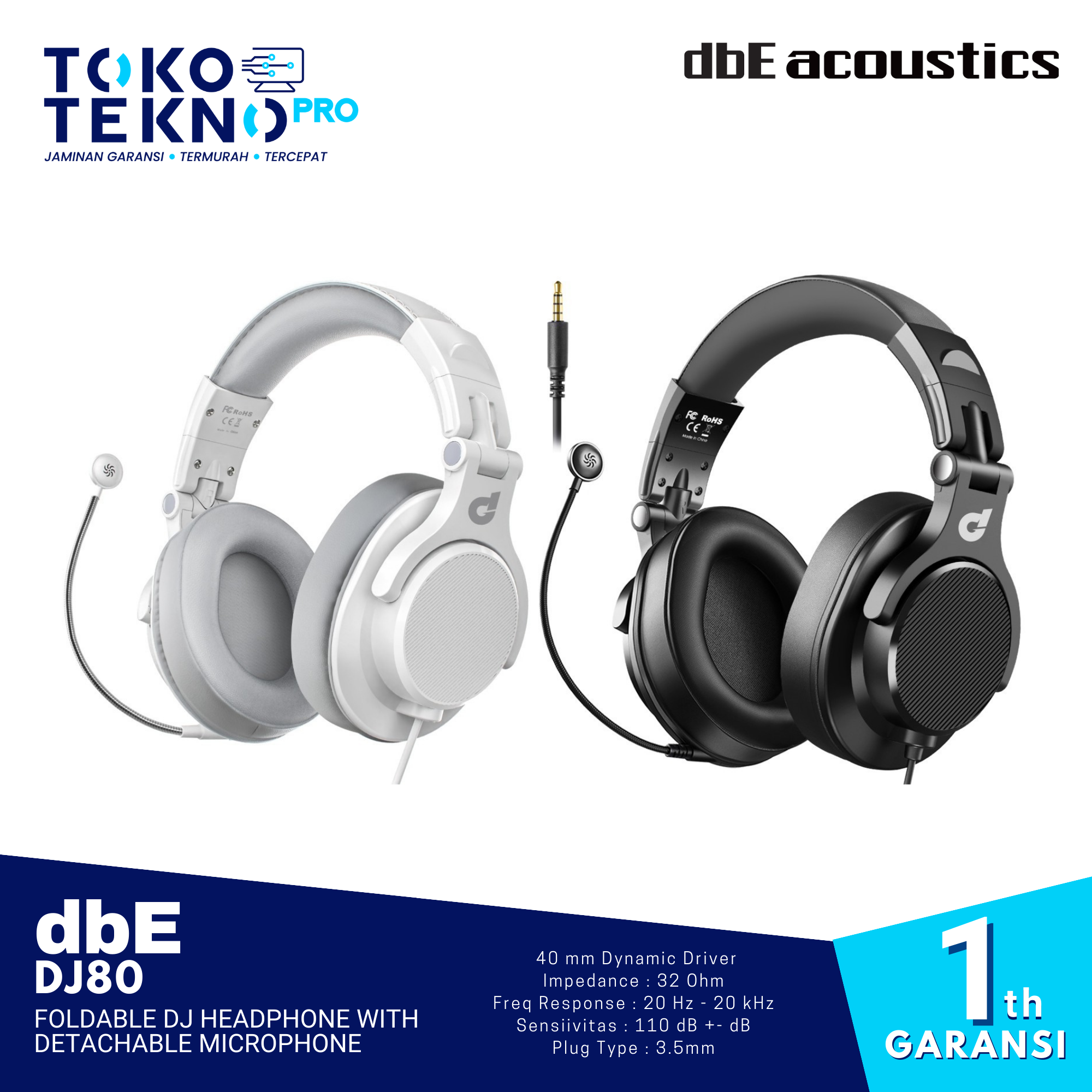 dbE DJ80 Foldable DJ Headphone with Detachable Microphone