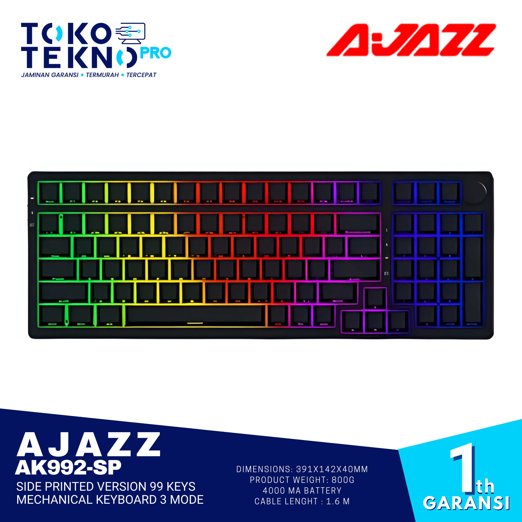 Ajazz AK992 Side Printed Version 99 Keys Mechanical Keyboard 3 Mode