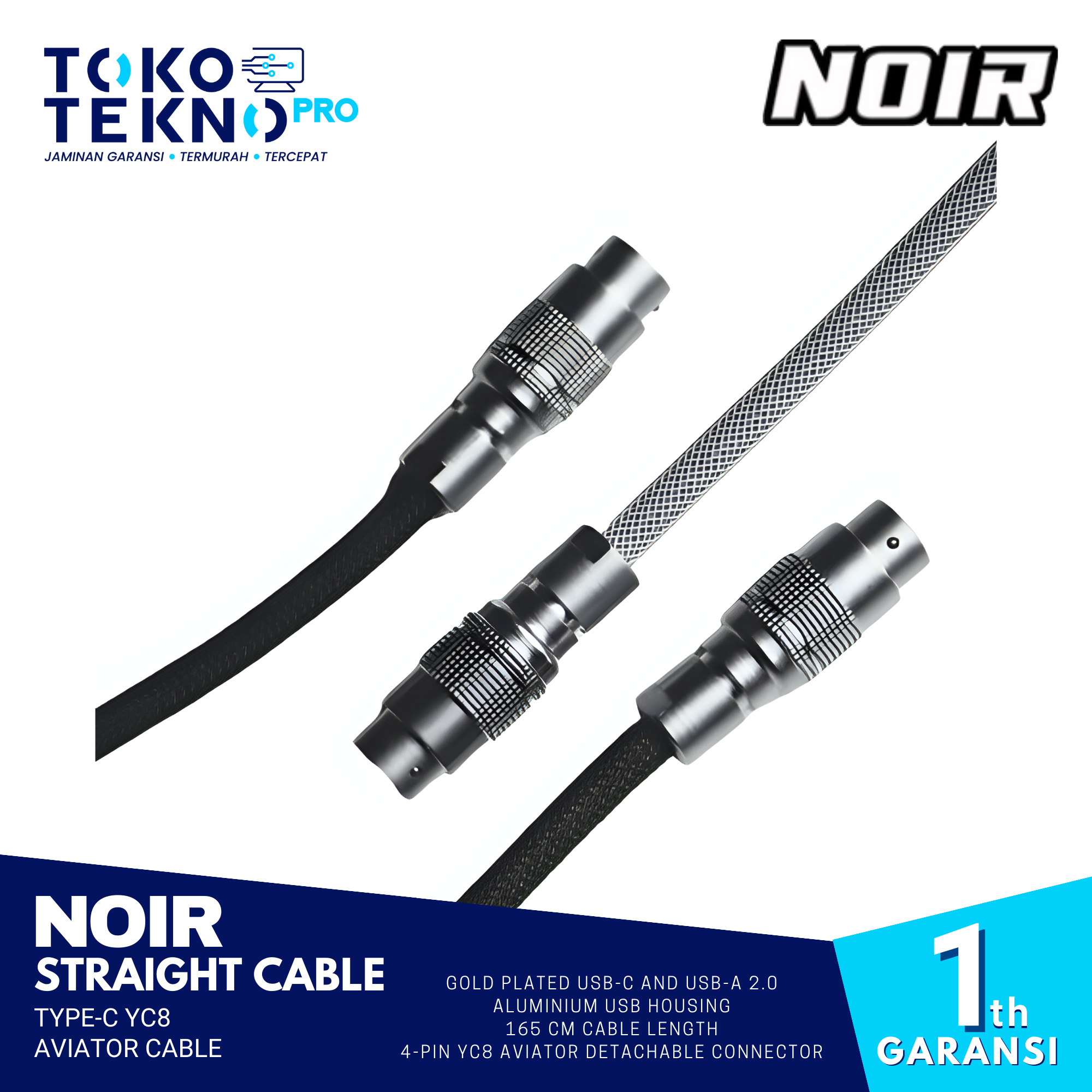 Noir Straight Cable Type C YC8 Aviator Cable