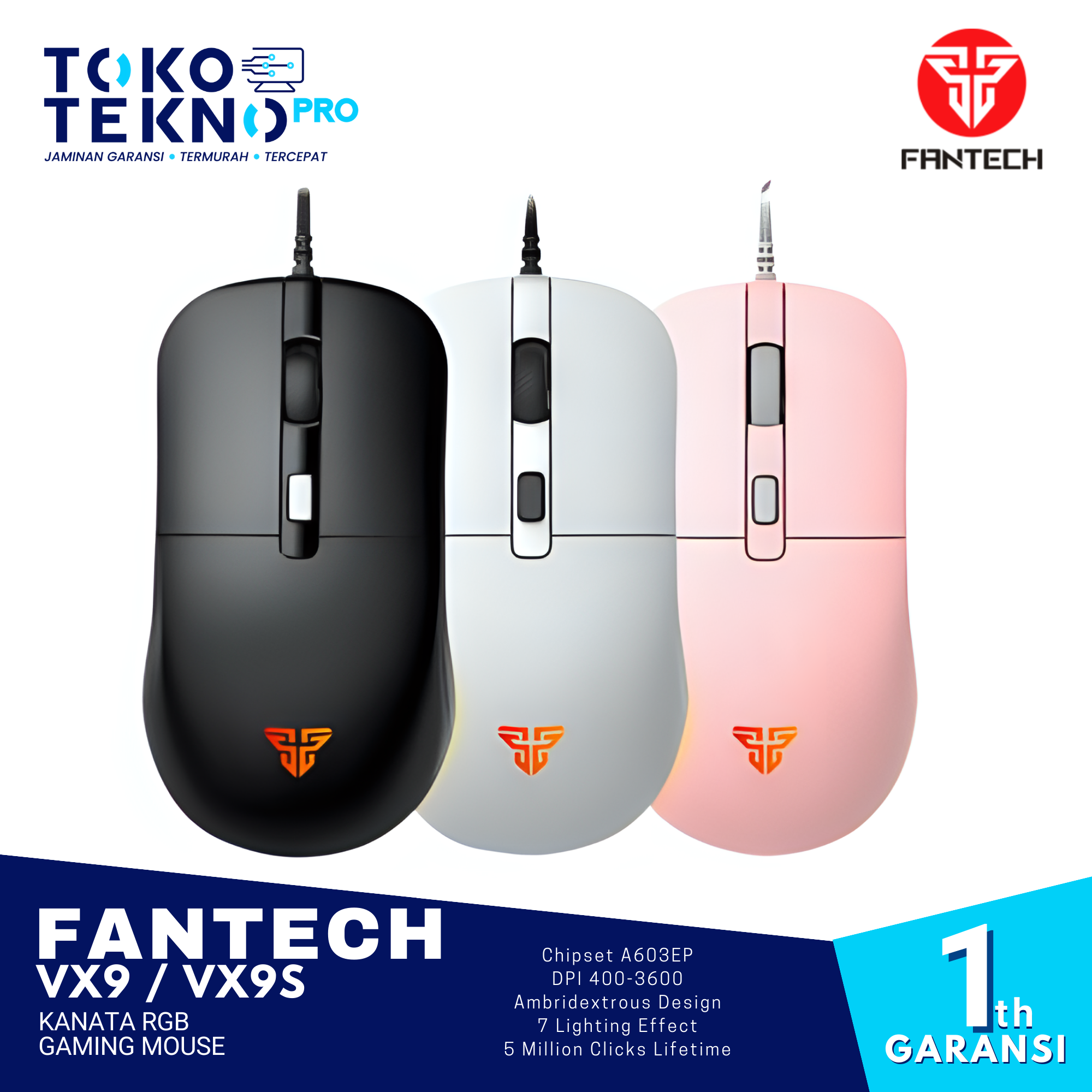 Fantech VX9 / VX9S Kanata RGB Gaming Mouse Garansi Resmi Ambidextrous
