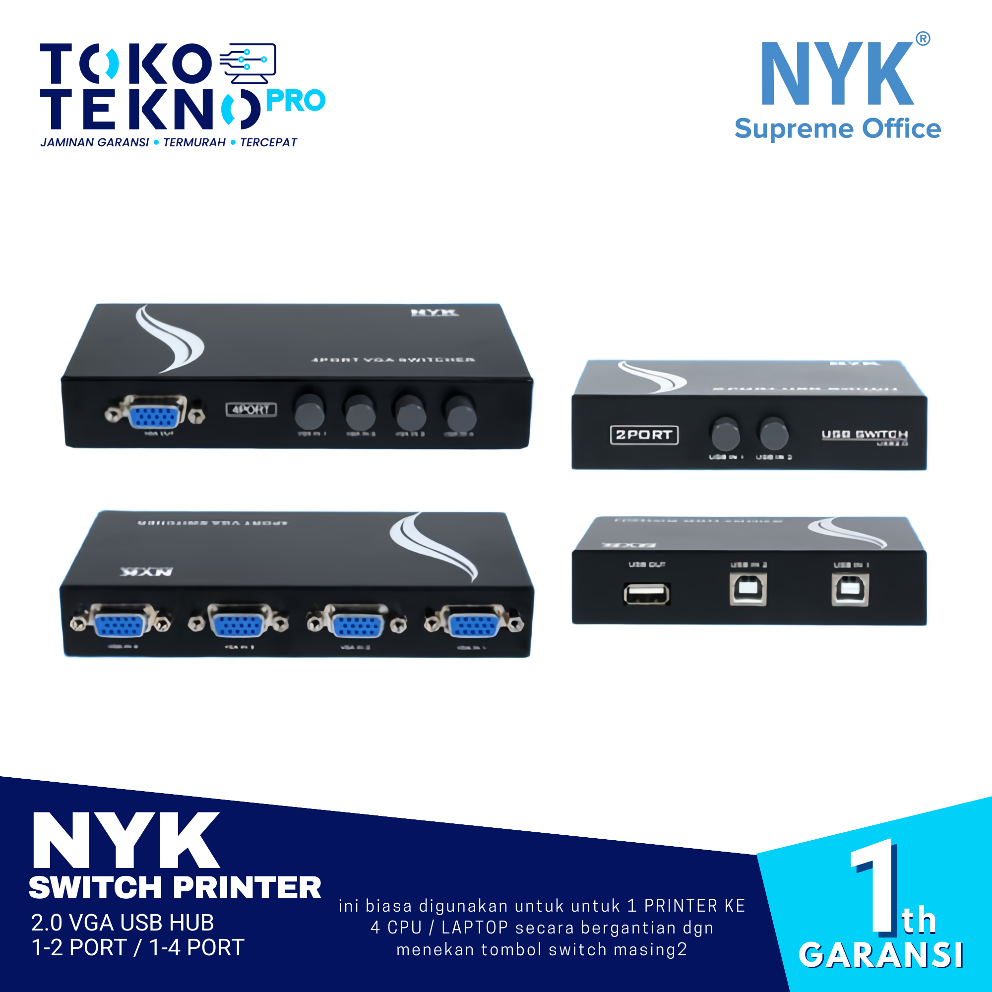 NYK Switch Printer 2.0 VGA USB HUB 1-2 Port / 1-4 Port