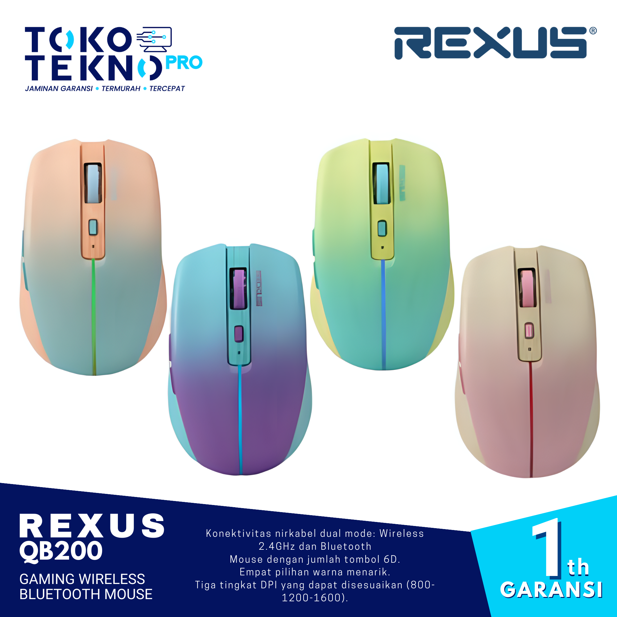 Rexus QB200 / QB-200 Gaming Wireless Bluetooth Mouse Rechargable