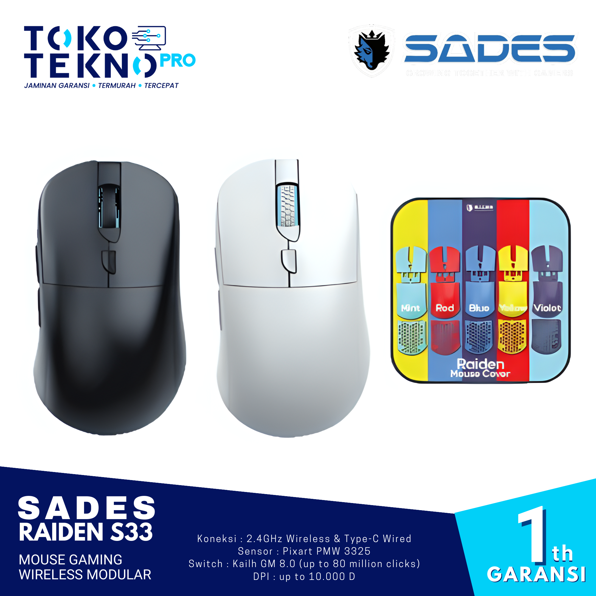 Sades Raiden S33 Mouse Gaming Wireless Modular Dual Mode